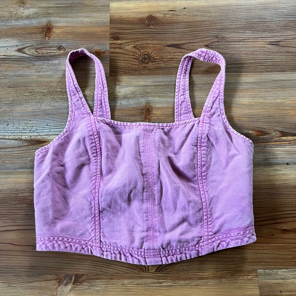 ANTHROPOLOGIE Pilcro Size M Cotton Linen Corset Tank Top Purple Smocked Back